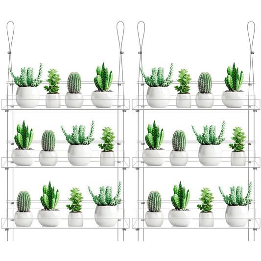 Ziliny 2 Pcs 16 Inch 3 Tier Clear Hanging Window Plant Shelves Acrylic Shelves Hanging Plant Stand Window Hanger Flower Pot Organizer Storage for Indoor Wall Garden Grow Herb