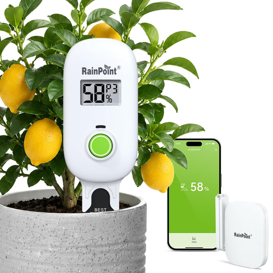 RAINPOINT Smart Digital Wireless Plant Moisture Meter Houseplants Indoor WiFi Hub Kit with Low/High Moisture Alert,Real-time Monitor Hygrometer Sensor Outdoor Gardening Push Notification&Email