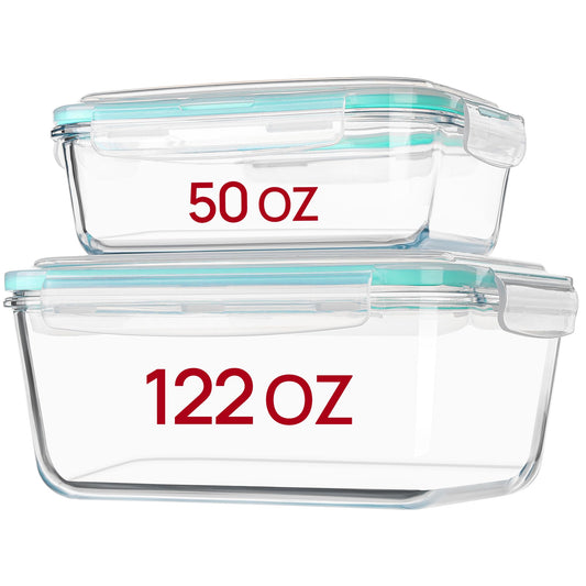 Vtopmart 122oz+50oz Large Glass Food Storage Containers with Airtight Lids, Big Glass Containers for Roasting Chicken, Baking Casseroles, Food Storage, Meal Prep, Fruits, Thanksgiving Meals, BPA-Free