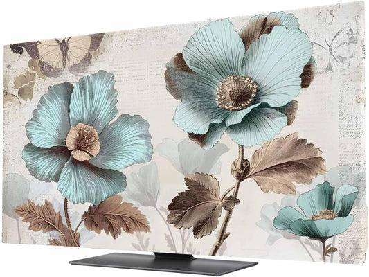 Yukro 40 Inch, 35"x22" Victorian Style Broccoli Butterfly Indoor TV Dust Cover, Blue Flowers Plant Elastic TV Dustproof