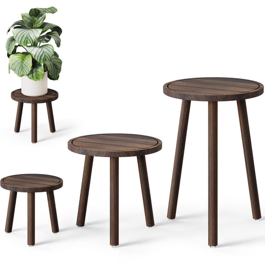Uneedem Plant Stand Indoor - 3-Pack Taller Single Wood Plant Stand for 6-12 Inch Pots, Mid-Century Modern Plants Stool for Large Plants, Small Round Wooden Planter Table for Living Room, Balcony