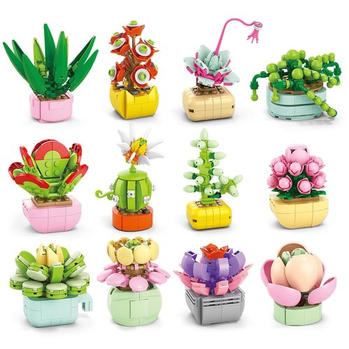 24PCS Flowers Succulents Building Blocks Easter Gifts for Kids Party Favors Goodie Bag Stuffers Classroom Prizes Prefilled Easter Basket Treasure Box Toy Birthday Return Gifts for Boys Girls Ages 6+