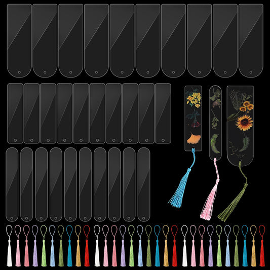 160Pcs Acrylic Bookmark Blanks Set with Colorful Tassels, Clear Craft Bookmarks, 3 Shape Rectangle Round Bookmarks Bulk for DIY Crafts Gift Tag Hanging Tag