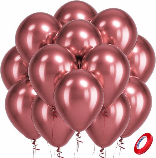 Bezente Metallic Red Latex Party Balloons - 100 Pack | 12-Inch Chrome Red Helium Balloons for Celebrations