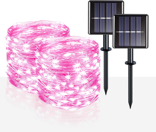 Suddus Pink Solar String Lights - 200 LED Fairy Lights, 66ft, 8 Modes for Outdoor Decor | Perfect for Halloween, Patio, and Yard