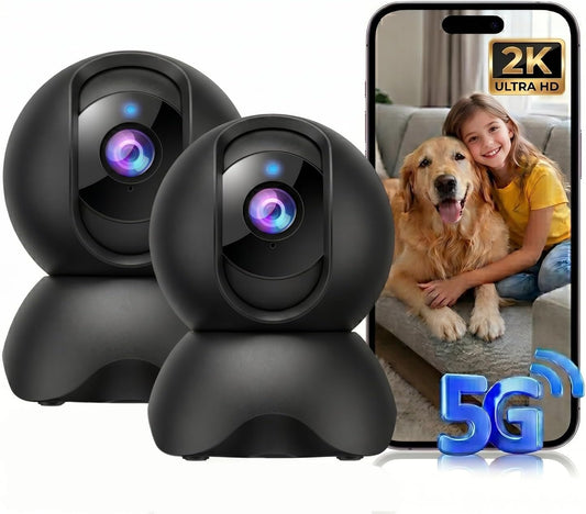 YYSY 2K 2.4/5GHz 360 2 Pack Indoor Security Cameras for Home Security, Dual-Band WiFi Baby Monitor with Phone App