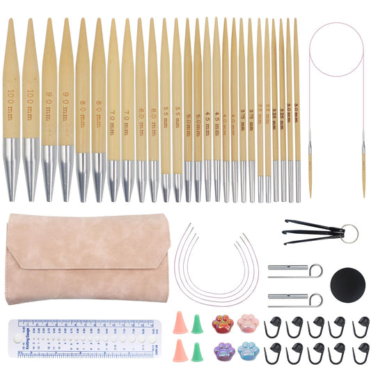 Soleeya 13 Pairs Interchangeable Knitting Needles Set,Interchangeable,Circular Bamboo Knitting Needles for Beginners 0.12-0.39in Handmade DIY, Complete Accessories