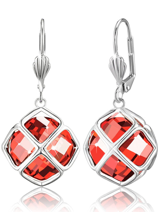 Big Red Crystal Dangle Earrings for Women (Jul-Ruby-White Gold)