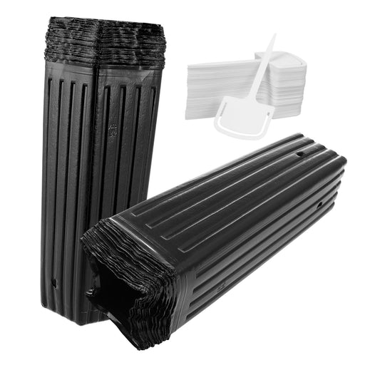Yardwe 60 Pcs Tree Pots, 11.41" Tall Plastic Plant Nursery Containers with Plant Labels, Black Seedling Pots for Indoor Outdoor Gardening
