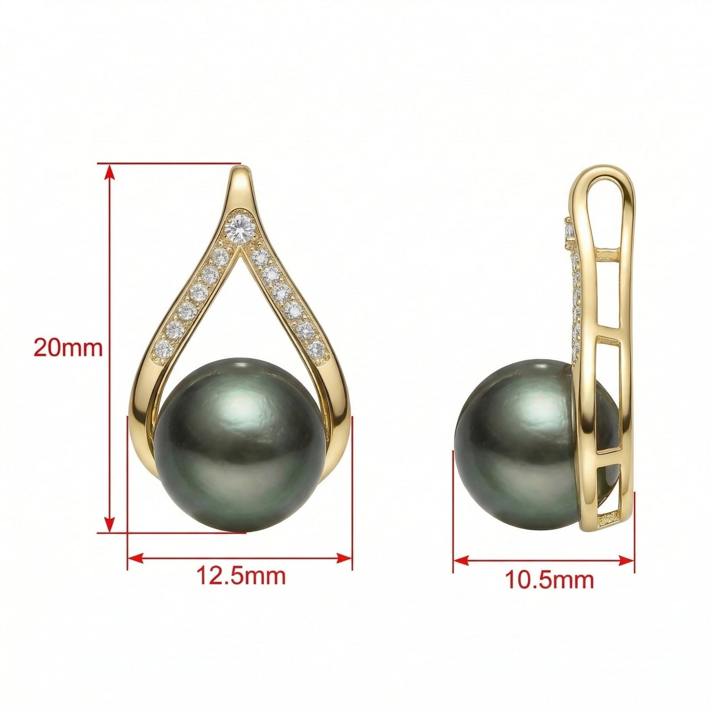 14K Gold Tahitian Black Pearl Necklace, 9-10MM Natural Black Pearl-Moissanite Pendant with 18+2 Inch Chain, Mother's Day Valentine's Gift for Her Wife Mom Girlfriend