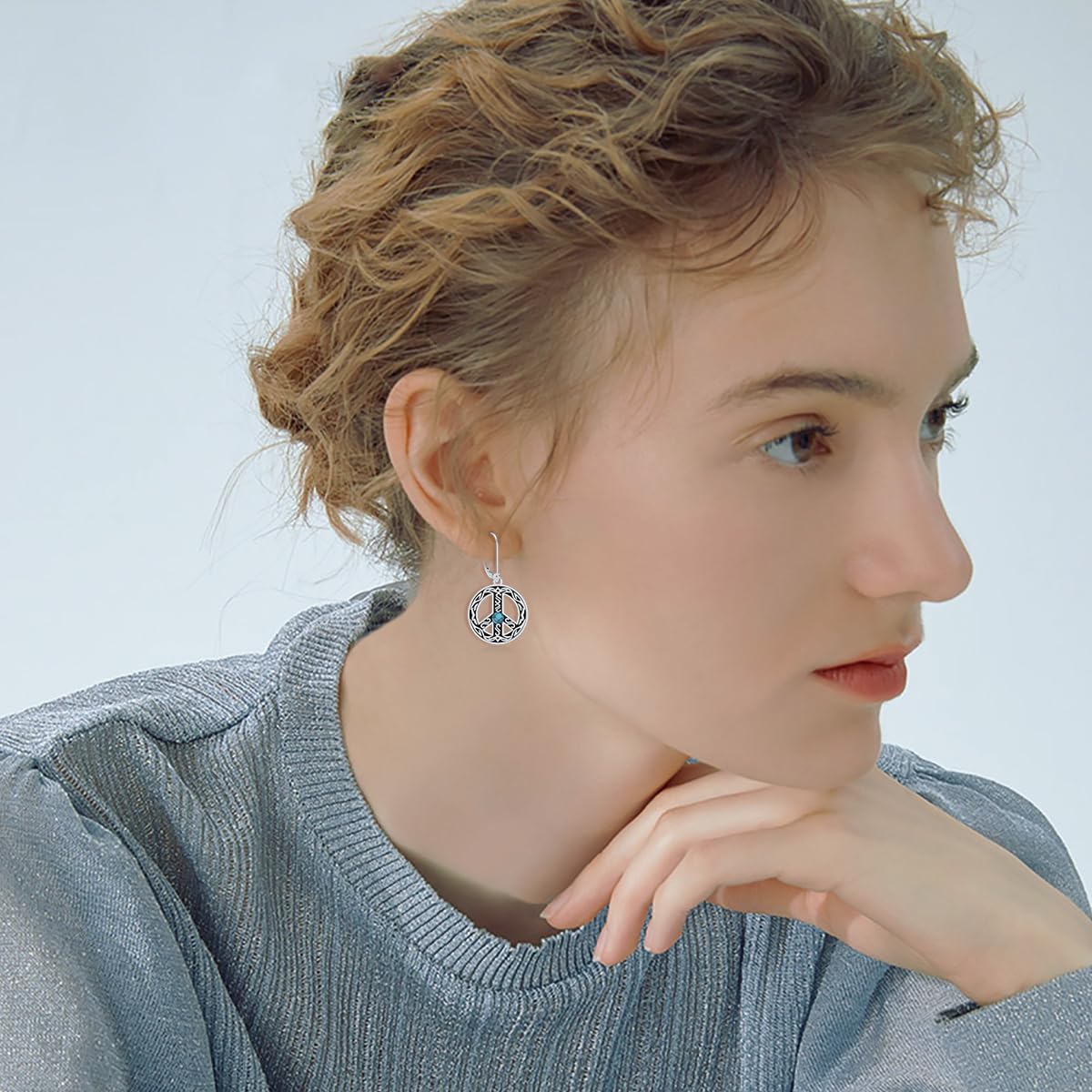 VONALA Peace Sign Earrings 925 Sterling Silver Hippe Peace Symbol Dangle Drop Dangling Earrings Turquoise Leverback Earrings Jewelry Gift for Women