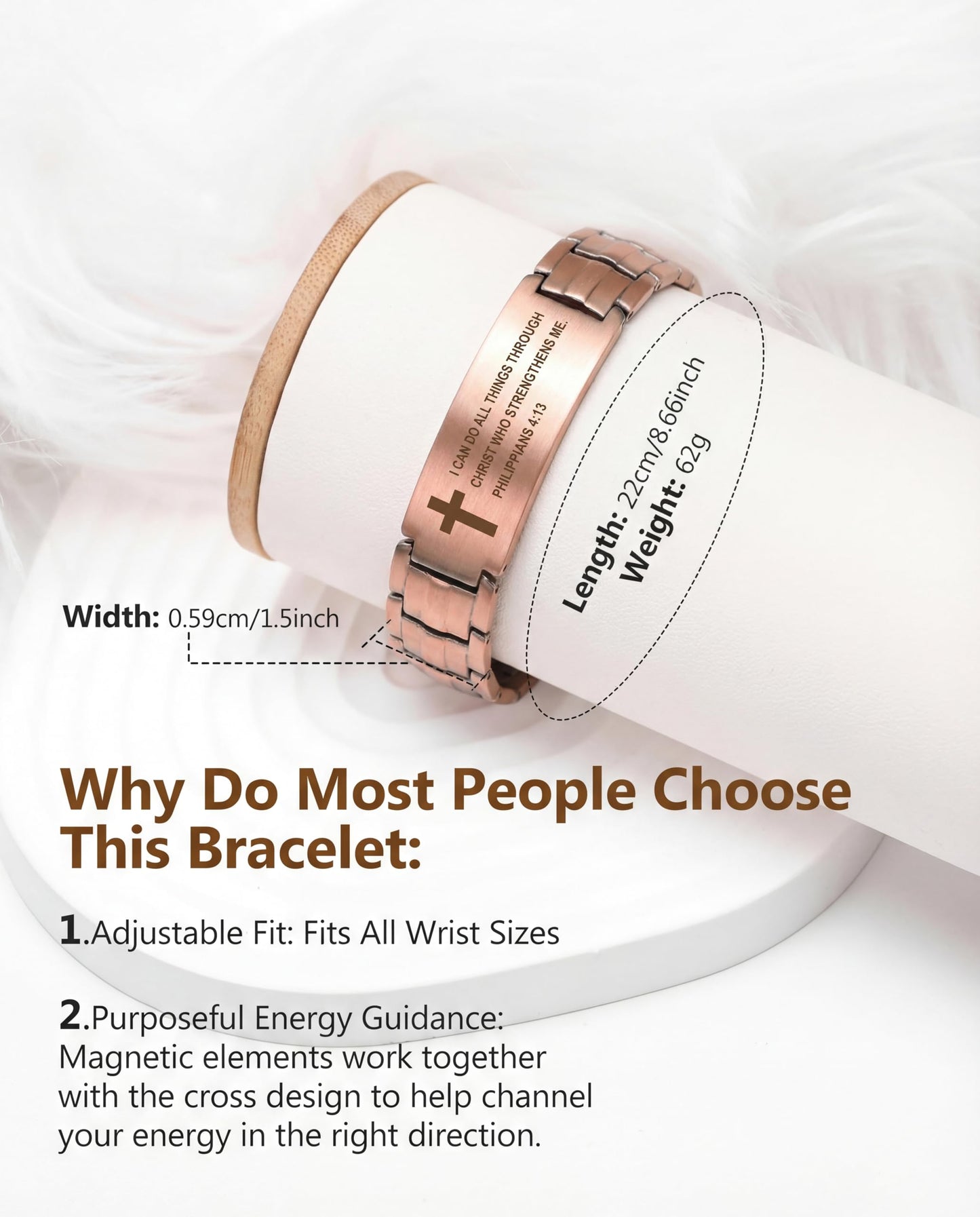 Feraco Copper Magnetic Therapy Bracelets for Men, Copper Cross Bracelets with 3800 Gauss Neodymium Magnets