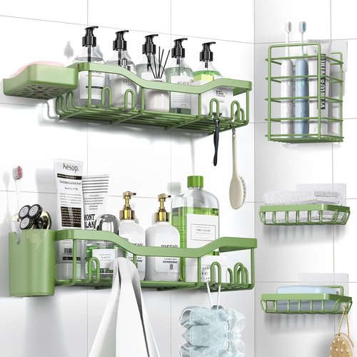 NESOMI Shower Caddy - Rustproof Stainless Steel Organizer with Soap Dish & Hooks | 7-Pack, No-Drill Storage