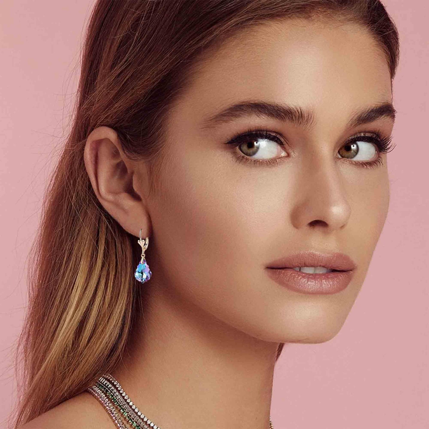 Austrian Crystal Baroque Drop Leverback Earrings for Women Fashion 14K Gold Plated Hypoallergenic Jewelry (Vitrail Light)