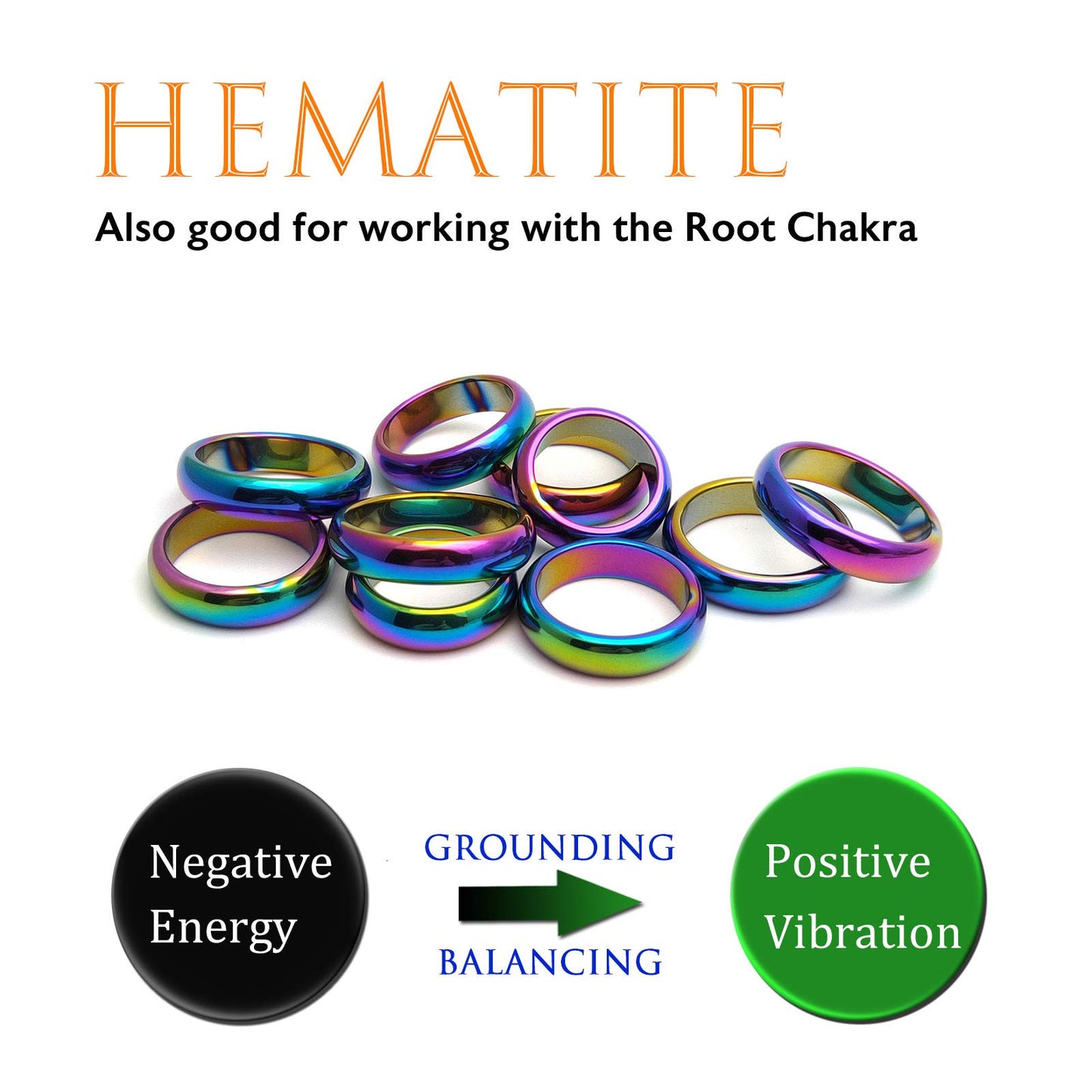 Morchic 10Pcs Pack Rainbow Hematite Stone Rings for Women & Men, Unisex Plain Band Set (6mm Width) - Mixed Sizes 6-12, Chakra Balancing, Polished Gemstone, Gift Ready