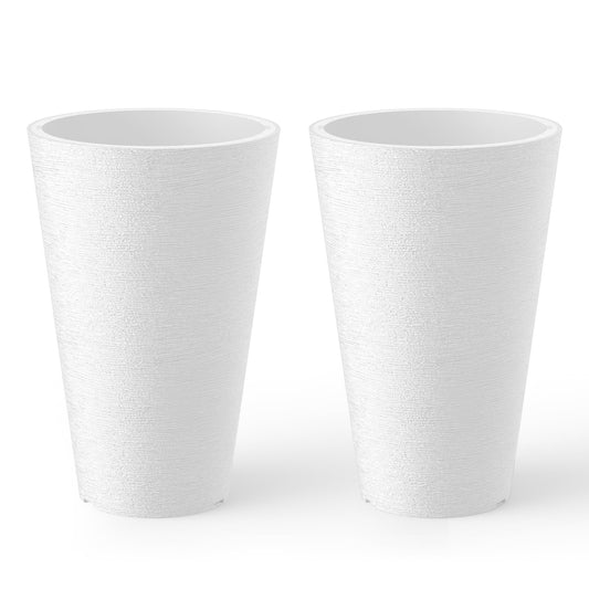 Kante Tall Round Planter Set of 2, 13 Inch Tall Decorative Planter Pots for Outdoor Indoor Garden Patio Front Porch (White)