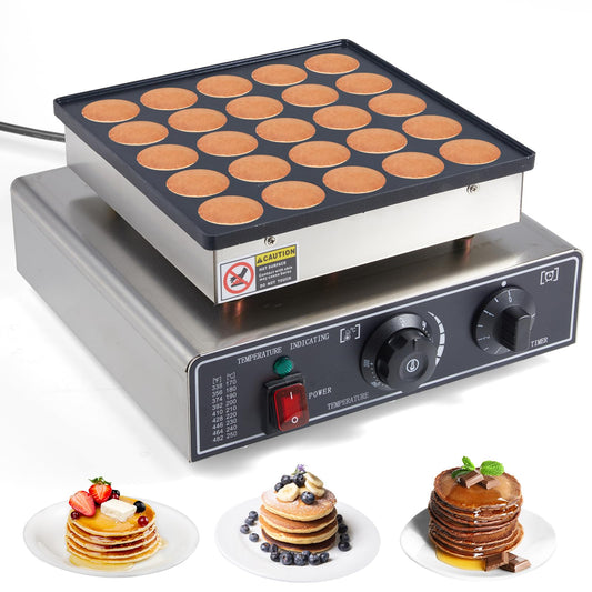 25PCS Commercial Mini Pancake Maker Machine – Stainless Steel 1.6inch Dutch Pancake Maker with Non-Stick Griddle, Adjustable Temperature & Timer – Electric 900W Maquina Para Mini Pancakes
