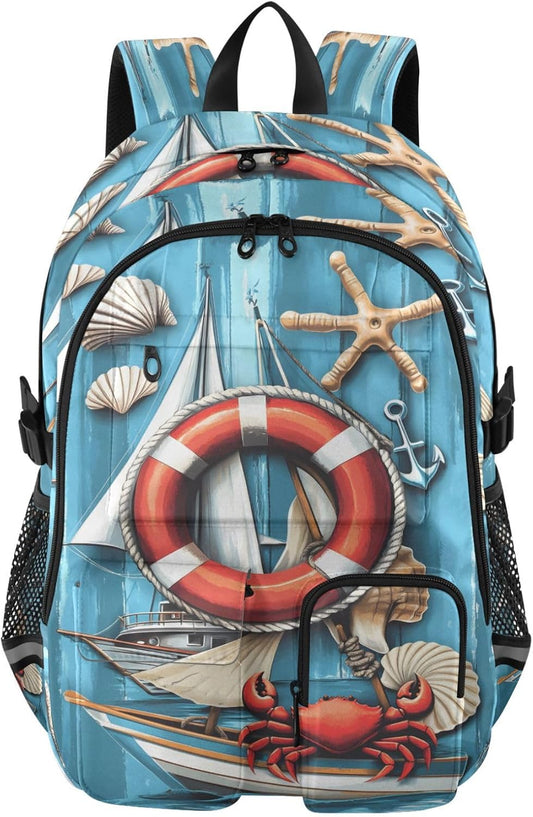 Backpack Sailboat Backpack Daypack ALAZA School for Teen Girls Boys Ocean Crab Kids Purse College Laptop Bookbag Casual