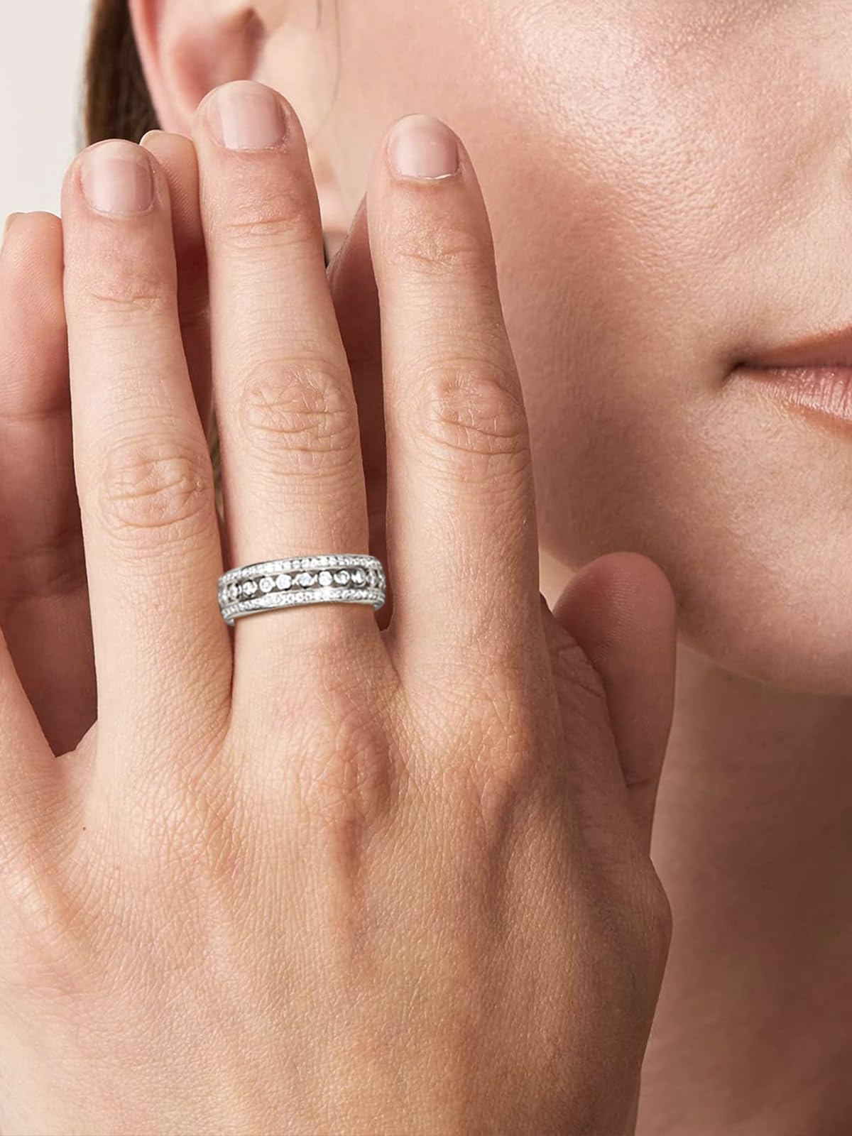 Frbod Mens Moissanite Eternity Bands 925 Sterling Silver Wedding Ring Chunky Promise Bride Bubble Ring for Women Size 9