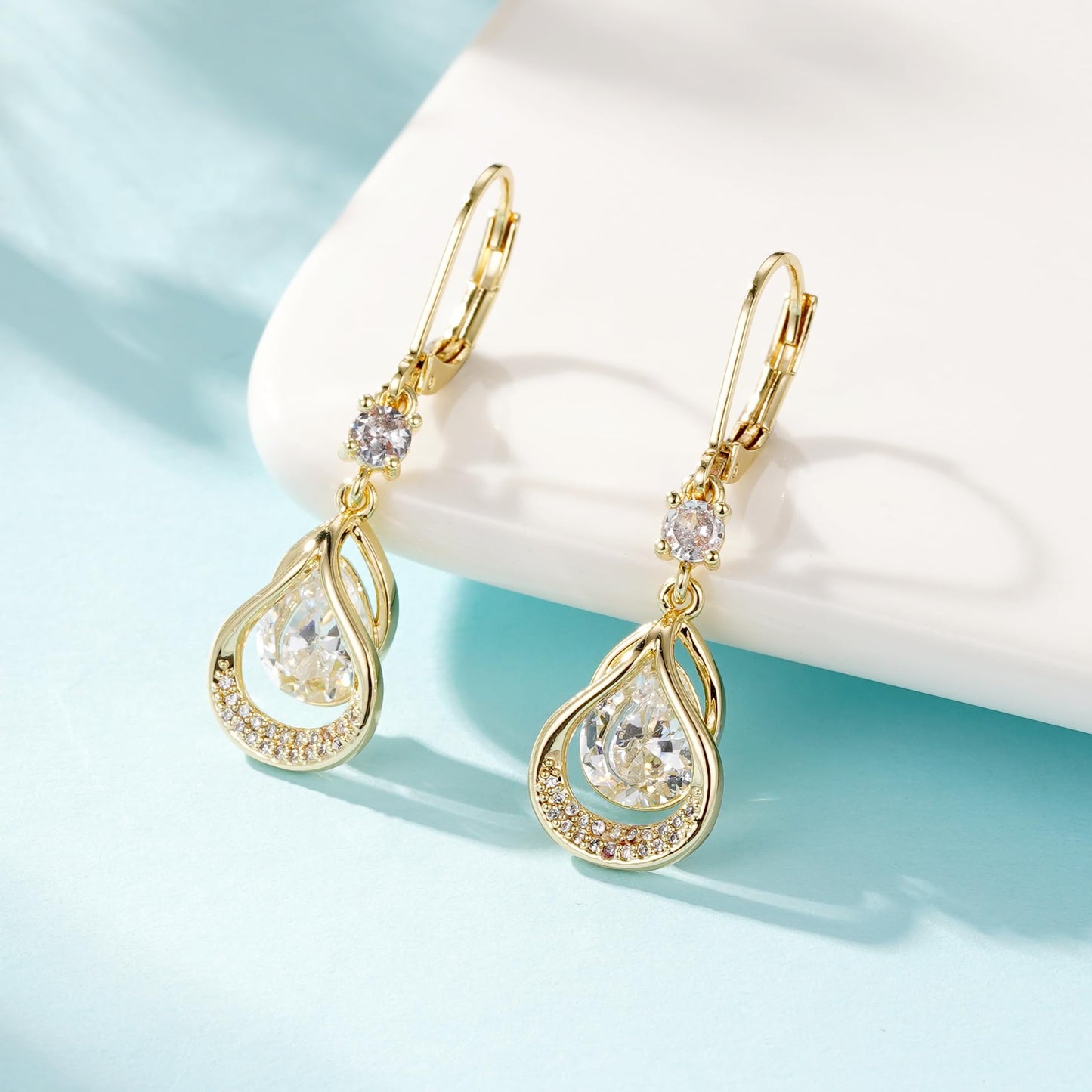 Dangle Trendy Leverback Birthstone Earrings Sliver Plated Teardrop Dangle Earrings Jewelry Christmas Birthday Gifts for Women (Sliver January)