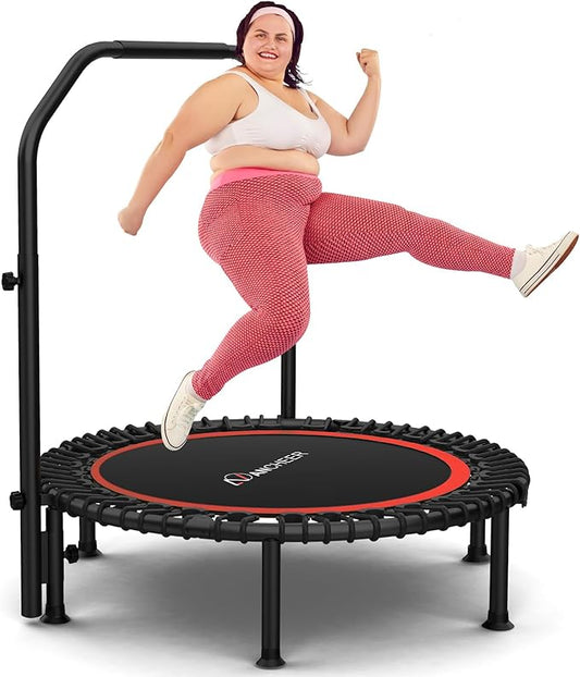 Bungee Rebounder Trampoline,ANCHEER 40" Foldable Fitness Trampoline with 4-Level Adjustable Handlebar, 450LBS Capacity, Resistance Ropes&Upgraded Bungees Safe for Home/Cardio,Workout Indoor/Outdoor