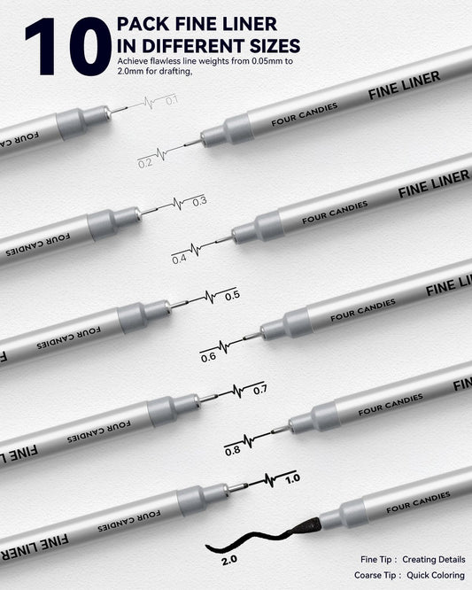 Four Candies 73PCS Advanced Art Supplies Drawing Kit with Fineliner Pens, Mechanical Pencils, 3-Color Sketchbook, Charcoal Sticks,Pastels for Sketching Drawing Comics Gifts for Professionals Artists