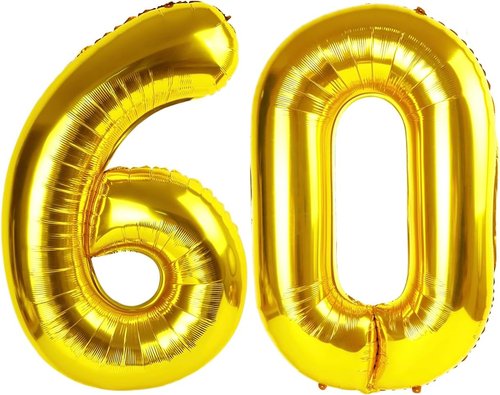 Gold Number 60 Balloon - 40 Inch Giant Foil Decoration for 60th Birthday Party Supplies