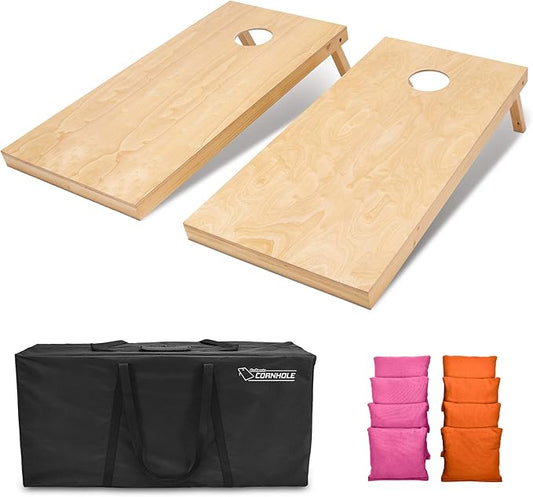 GoSports Regulation Size Wooden Cornhole Set with Natural Wood Finish - Includes Carrying Case