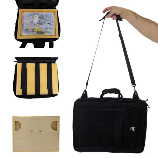 PLEINLY Wet Panel Carrier – 16×12” Wooden Frame with Carry Bag for Watercolor, Oil & Acrylic Paintings – Fits Sketchbooks, Loose Paper, Blocks, Panels & Canvases – Portable Plein Air Painting System