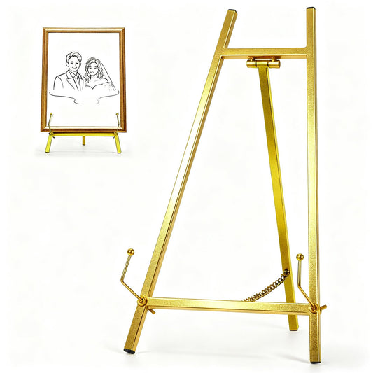 BeeCoAoo 16.5" Metal Easel Stand for Sign – Elegant Table Top Easel for Display, Heavy Duty Tabletop Picture Easel Stand for Wedding Sign, Picture Frame, and Art (Gold)