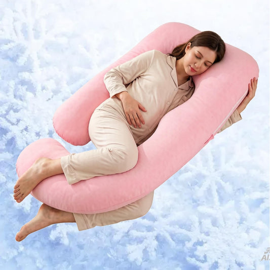 Allopera Pregnancy Pillow - Full Body 57-Inch Maternity Pillow with Removable Cover | Sleep Support for Pregnant Women, Pink