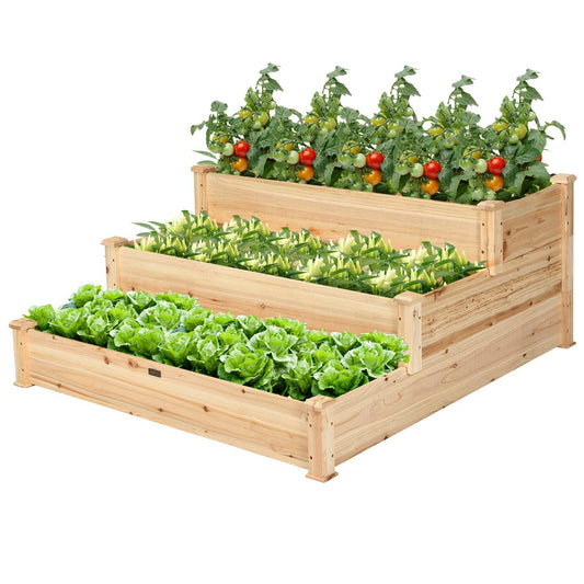 Giantex 3 Tier Raised Garden Bed, Outdoor Planter Box Vegetable Flowers Growing Box, Elevated Raised Bed Kit, Wood Planting Container, 49’’x49’’x22 (LxWxH)