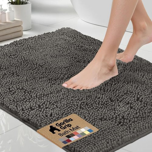 GORILLA GRIP Bath Rug Mat - Soft Absorbent Chenille | Quick-Dry Microfiber, 60x17, Charcoal