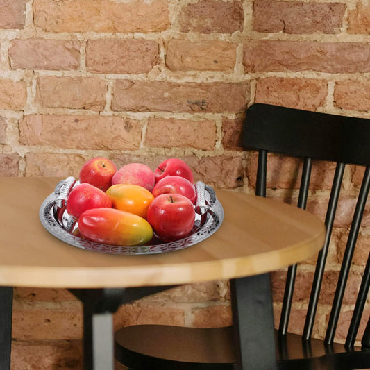 SHOWERORO European Style Round Pattern Serving Tray 13.18In Fruit Plate for Snacks Desserts and Home Storage Decorative Tray for Kitchen and Living Room
