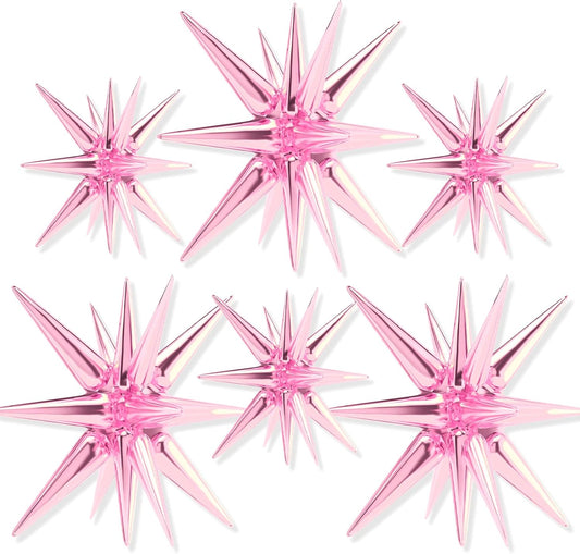PartyWoo Pink Star Foil Balloons - 6-Piece Mylar Set for Birthday, Gender Reveal & Weddings | 22-Inch