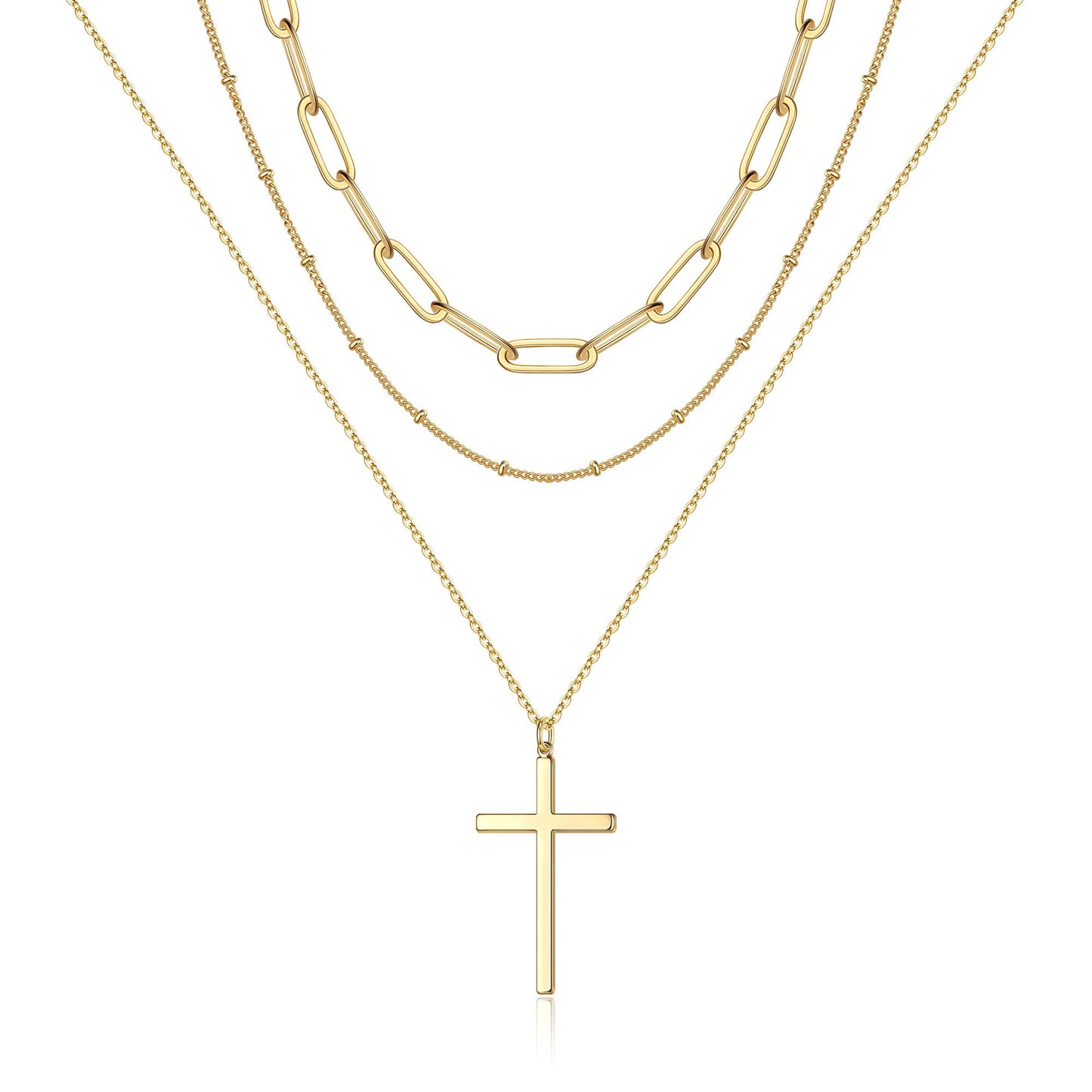Turandoss Layered Cross Necklaces for Women, Layered Cross Link Necklace Layering Chain Necklaces for Women