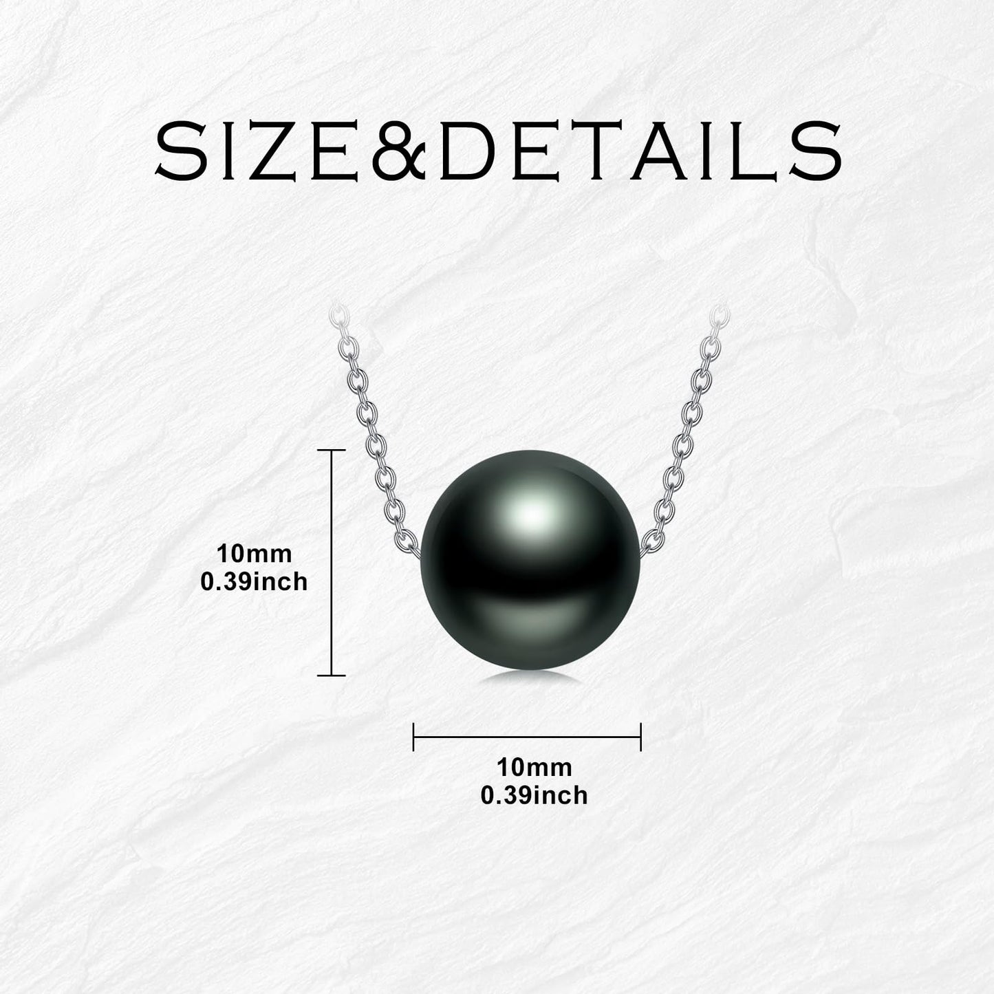 Black Pearl Necklace for Women 9-10mm Tahitian Single Pearl Pendants 18k White Gold Plated Silver 18+2 Inches Gift for Her Style 3