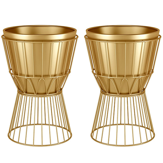 MSTFLOR Metal Planter Stand with Pot 12" - Decorative Gold Plant Stand Holder Flower Potted Rack for Corner Display, Living Room, Office, Indoor, Modern Home Decor - 17.5" Tall