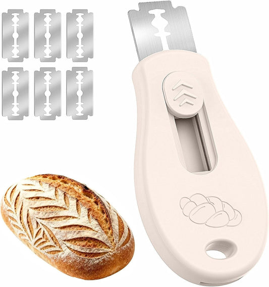 Skiennix Bread Lame - Sourdough Scoring Tool with Extractable Magnetic Design | Includes 5 Razor Blades - Beige