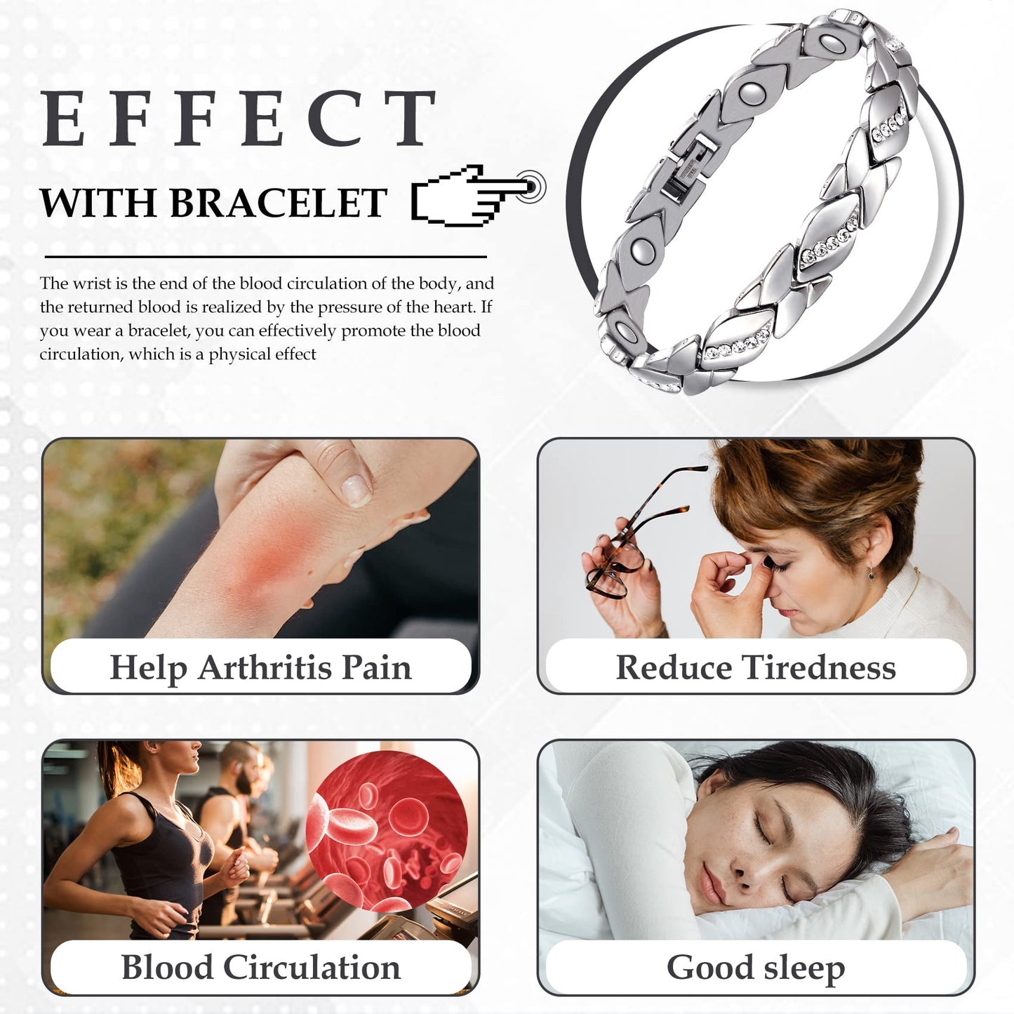 Jecanori Pure Copper Bracelets for Women,Ultra Magnetic Bracelets for Women with 3500 Gauss Magnets,Crystal Mother's Day Jewelry Gift, Sizing Tool