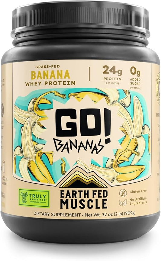 Earth Fed Muscle Go!?¯Bananas Irish Grass?‘Fed Whey Protein Isolate ??All Natural Banana Flavor, Zero Added Sugar, Soy?‘Free, Gluten?‘Free (2lb, 27 Servings, Banana)