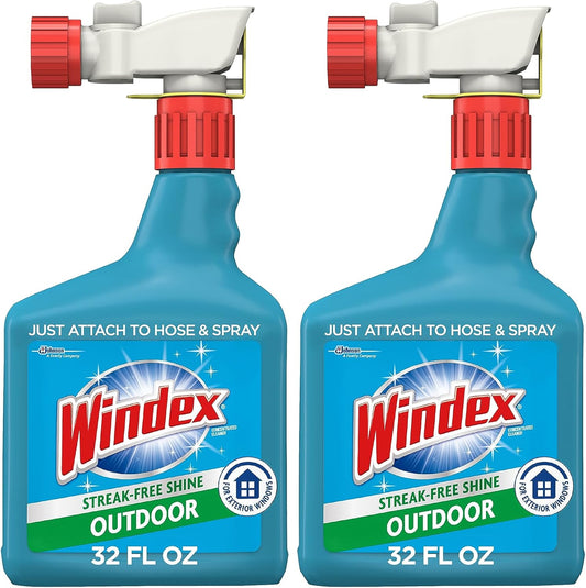 Windex Outdoor Window & Glass Cleaner - Ammonia-Free Formula for Deep Cleaning | 32 Fl Oz (Pack of 2)