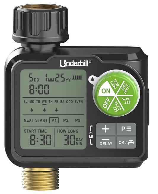 Underhill AquaZone Digital Hose Timer – Automatic Garden Water Timer with LCD Display, Programmable Irrigation Controller for Sprinklers, Drip Systems & Garden Hose Faucets