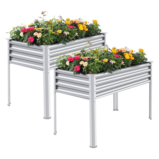 Land Guard 2 Pack Galvanized Raised Garden Bed with Legs, 48×24×32in Large Metal Elevated Raised Planter Box with Drainage Holes for Backyard, Patio, Balcony, 700lb Capacity