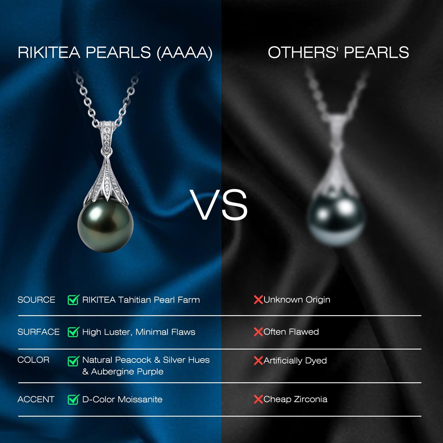 Natural Tahitian Black Pearl Necklace 11-12mm - Christmas Gift for Women Wife, Mom, daughter, Jewelry Gifts for Wedding Anniversary Birthday, Seawater Pearl with Sterling Silver Moissanite Pendant