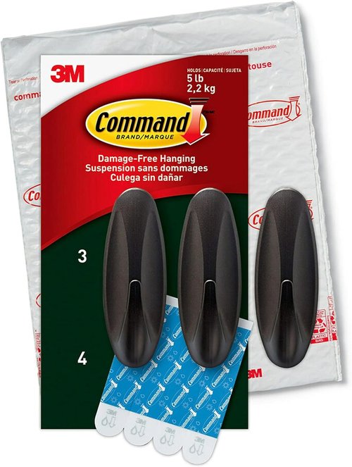 Command Outdoor Large Bronze Hooks - Damage-Free, Weather Resistant | Holds Up to 5 lb, 3 Hooks & 4 Strips