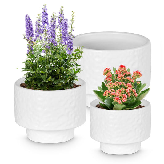 OXART 12.2+10+7.7 inch Ceramic Pots for Plants, Flower Pots for Indoor Plants with Drainage Hole, Round Large Plant Pots, Thick-Walled Ceramic Planters for Home Office, Set of 3, White