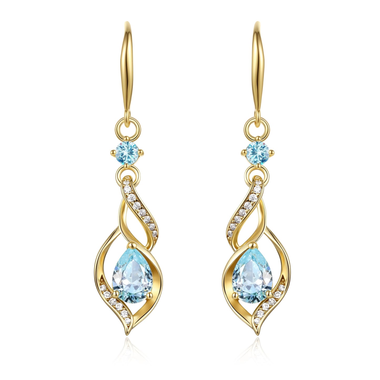 FANCIME 14K Gold Plated March Birthstone Dangle Earrings for Women Teardrop Aquamarine Earrings S925 Sterling Silver infinity Love Birthday Gifts for Mom Women