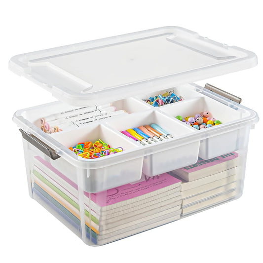 Stebopum 17 QT Plastic Storage Box with Removable Tray Art Supply Craft Organizers and Storage Stackable Storage Container for Organizing Bead, Tool, Sewing, Book, Crayon, Playdoh(Clear)