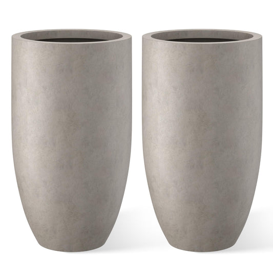 Kante 24" Tall Round Concrete Planter, 2 Pack Large Oval Plant Pots with Drainage Hole & Rubber Plug, Lightweight Weathered Concrete for Home Decor, Symmetrical Gift for Living Room Patio